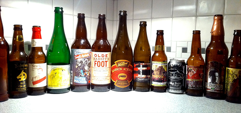 September 16th, 2011: Home Brew - Apricot Saison Kuhnhenn - Barrel Aged 4D New Glarus - Unplugged Iced Barleywine Fantôme - Pissenlit Half Acre/De Struiss/Pipeworks - Small Animal Big Machine Olde Hickory/Foothills/Duck Rabbit - Olde Rabbit's Foot The Bruery/Cigar City - Marrón Acidifié HaandBryggeriet - Haandbakk Jolly Pumpkin - Perseguidor (Batch 5) Oskar Blues - 2007 Ten Fidy Short's - Bourbon Barrel Sustenance Black Beer Olde Hickory - Irish Walker 3 Floyds - Zombie Dust
